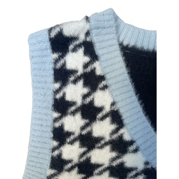 H&M Sweater Vest Houndstooth Divided Medium Jacquard Knit Blue Black Check Fuzzy - Picture 4 of 7